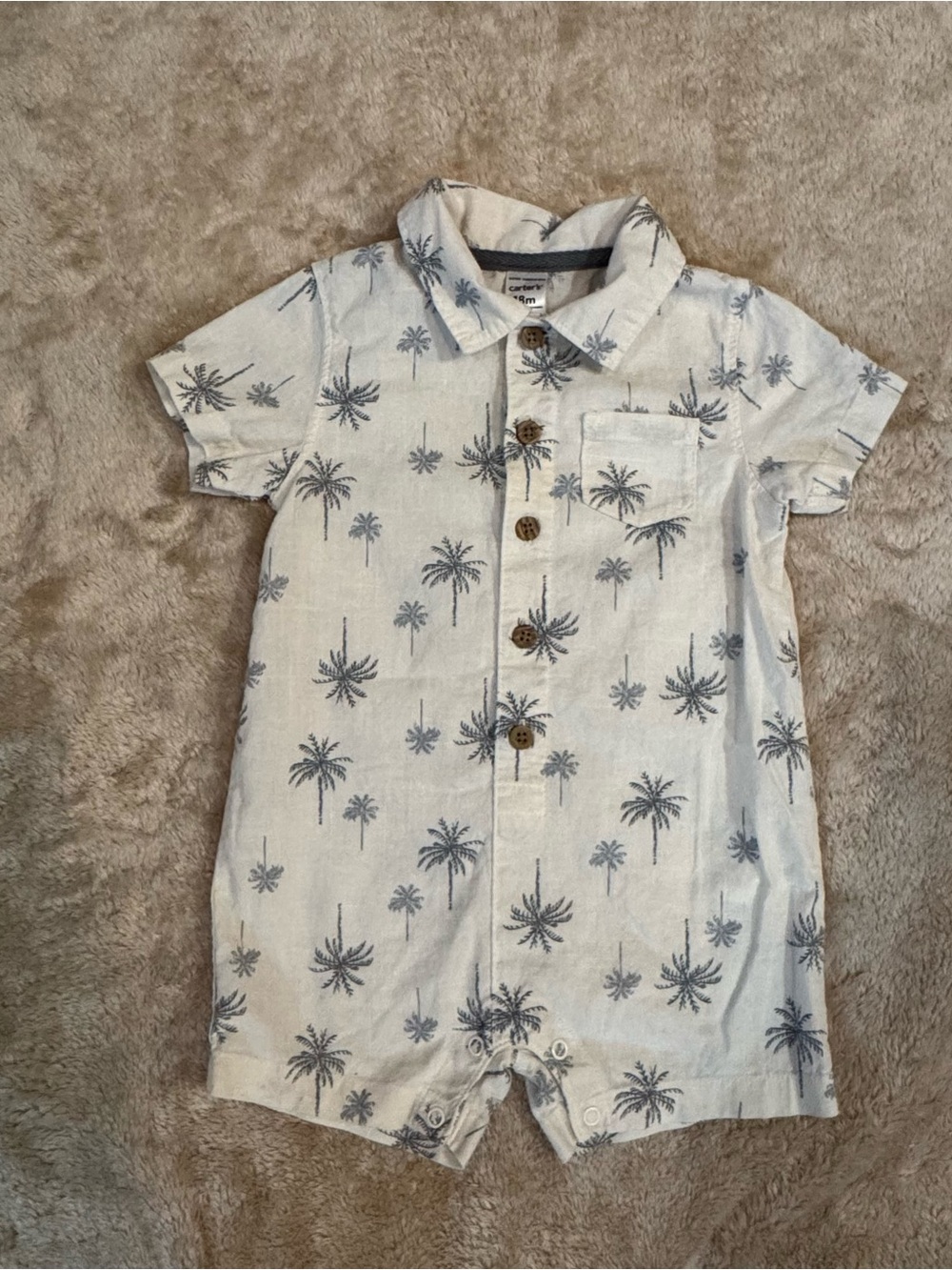 Carter's White Romper with Navy Palm Motif